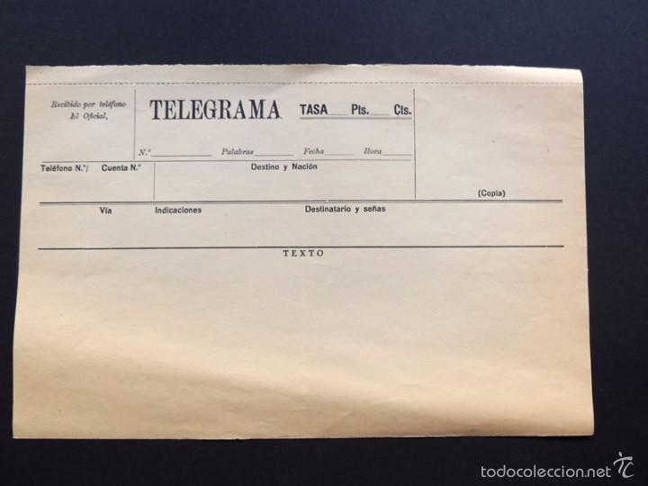 Documentos antiguos: IMPRESO EN BLANCO / TELEGRAMA / A&Ntilde;OS 30 - Foto 1