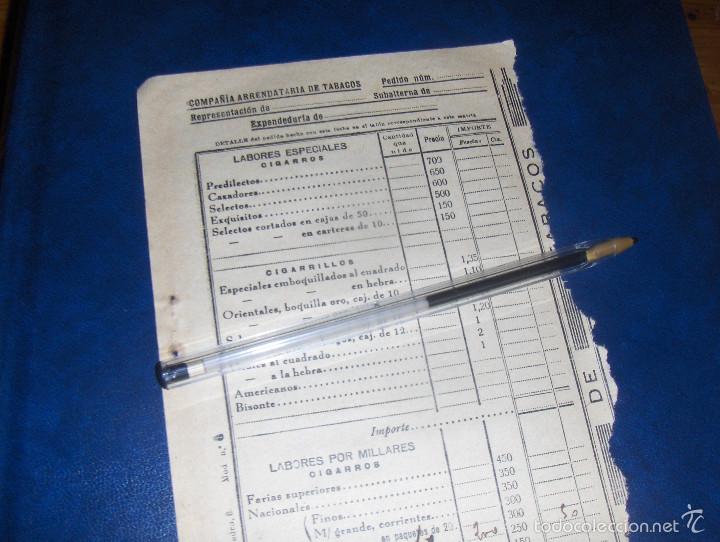 Documentos antiguos: COMPA&Ntilde;IA ARRENDATARIA DE TABACO, HOJA DE PEDIDO DE LABORES, CIGARROS. MAYO 1937, GUERRA CIVIL.