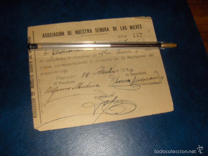 Documentos antiguos: ASOCIACION DE NUESTRA SE&Ntilde;ORA DE LAS NIEVES, PATRONA DE PEGALAJAR, JAEN CUOTA 1924.