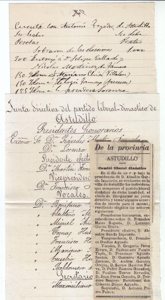 Documents Anciens: 7 CARTAS Y 2 CUARTILLAS. PARTIDO LIBERAL DIN&Aacute;STICO. ASTUDILLO. PALENCIA. ELECCIONES 1898-1922