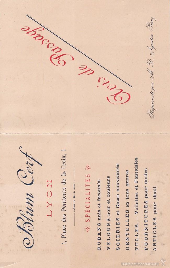Documentos antiguos: Avis de Passage Blum Cerf Lyon Agustin P&eacute;rez Barcelona 1888