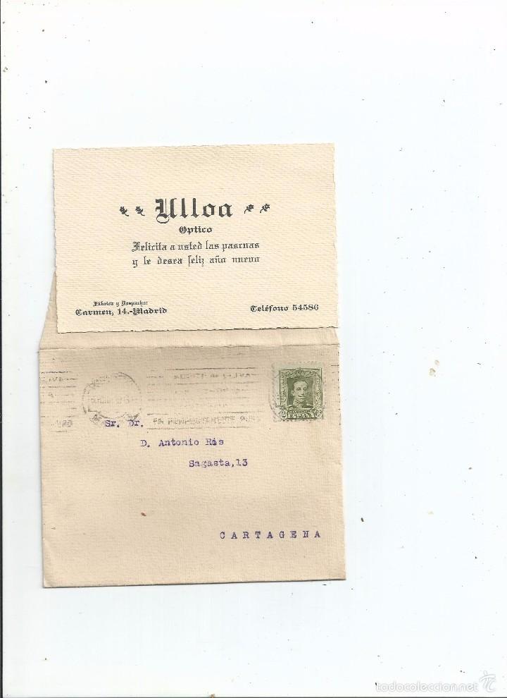 Documentos antiguos: ULLOA &Oacute;PTICO FELICITACI&Oacute;N DE NAVIDAD CON SU SOBRE Y SELLO EDIFIL 310. (c. 1922)