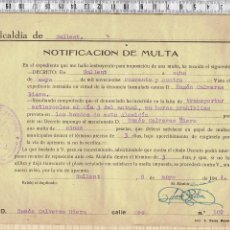 Documentos antiguos: NOTIFICACION DE MULTA Y PAGO DE LA MISMA POR TRANSPORTAR ESTIERCOL EN HORAS PROHIBIDAS-1944.. Lote 56240567