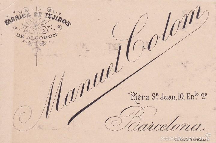 Documentos antiguos: Manuel Colom Barcelona F&aacute;brica tejido finales siglo XIX