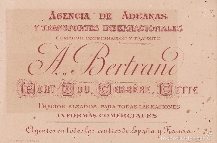 Documentos antiguos: A.Bertrand transportes Internacionales Espa&ntilde;a y Francia finales siglo XIX (8x12ctms)