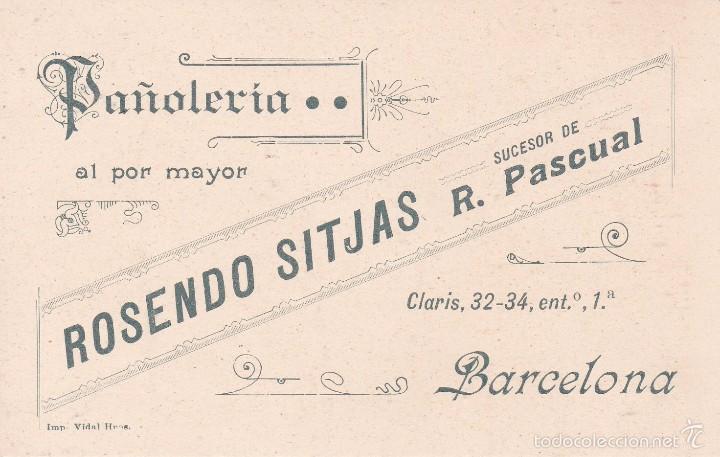 Documentos antiguos: Pa&ntilde;oler&iacute;a Rosendo Sitjas Barcelona finales siglo XIX 8x12ctms.