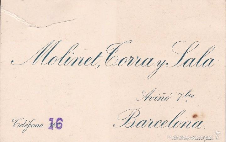 Documentos antiguos: Molinet Torra y Sala Barcelona principios siglo XX  8x12 ctms  tel&eacute;fono 16 (ver foto adicional).