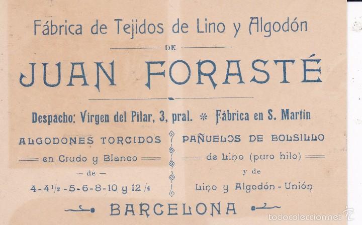 Documentos antiguos: Juan Forast&eacute; Barcelona finales siglo XIX 7,k5x11,5 ctms.