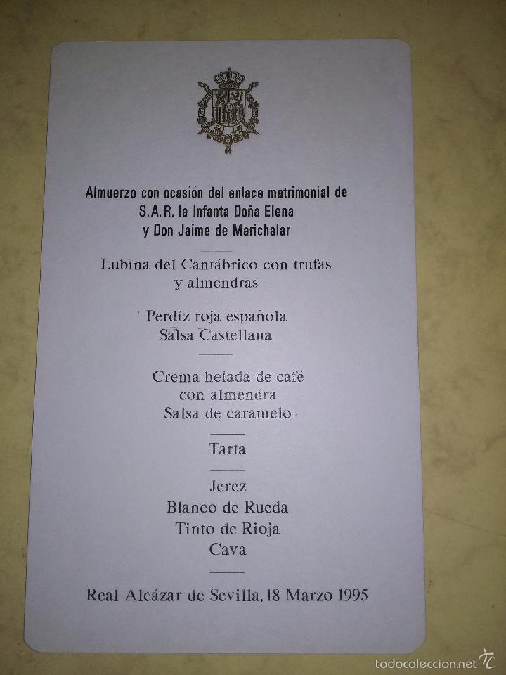 Documentos antiguos: MENU DE BODA REAL - AUTENTICO - Foto 1