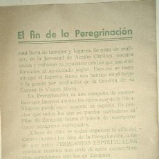 Documentos antiguos: JUSTIFICANTE DE INSCRIPCION A LA PEREGRINACION DE JOVENES DE ACCION CATOLICA AL PILAR ZARAGOZA 1940