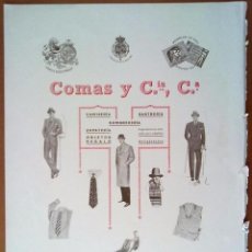 Documentos antiguos: PUBLICIDAD COMA Y CIA SASTRERIA BARCELONA. PLAZA NUEVA TORRES ROMANAS 1929. Lote 56544091