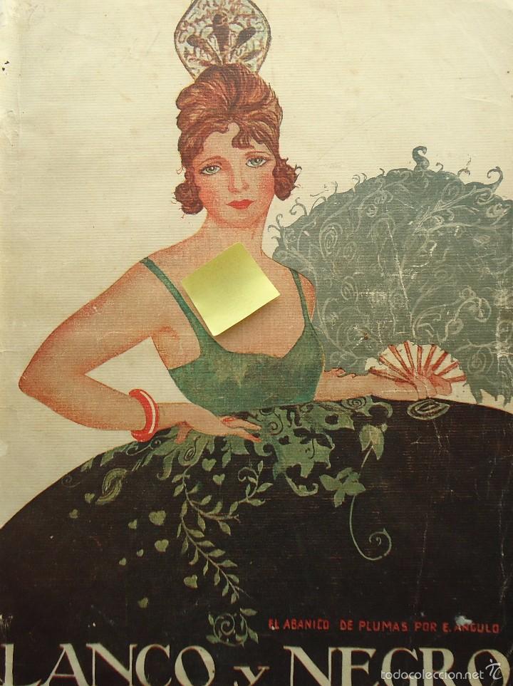 Documentos antiguos: ilustracion espa&ntilde;ola art deco vintage abanico de plumas dibujo pintor e. angulo gitana peineta