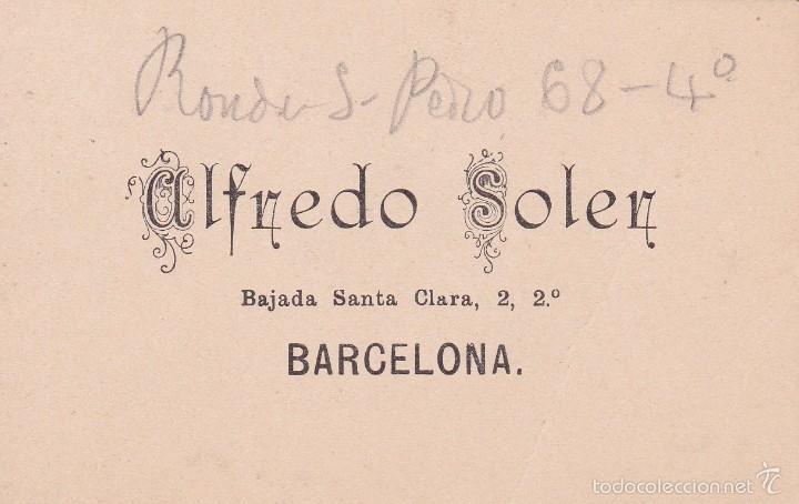 Documentos antiguos: Alfredo Soler Barcelona finales siglo XIX 6x10ctms - Foto 1