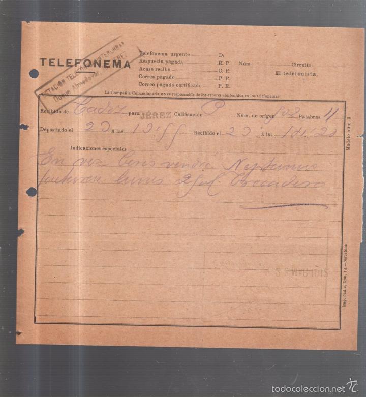 Documentos antiguos: TELEFONEMA. 1912. DE CADIZ PARA JEREZ - Foto 1