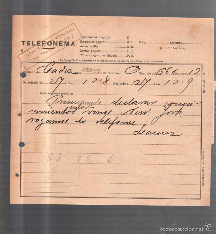Documentos antiguos: TELEFONEMA. 1912. DE CADIZ PARA JEREZ - Foto 1