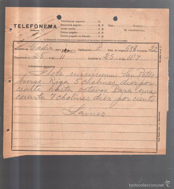 Documentos antiguos: TELEFONEMA. 1912. DE CADIZ PARA JEREZ - Foto 1