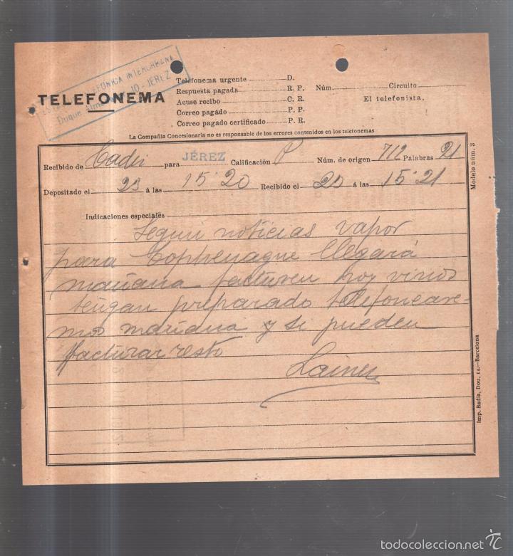 Documentos antiguos: TELEFONEMA. 1912. DE CADIZ PARA JEREZ - Foto 1