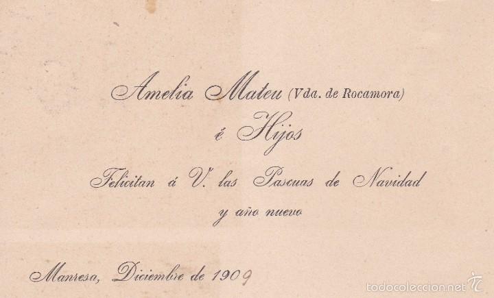Documentos antiguos: Amelia Mateu felicita la Navidad Manresa 1909