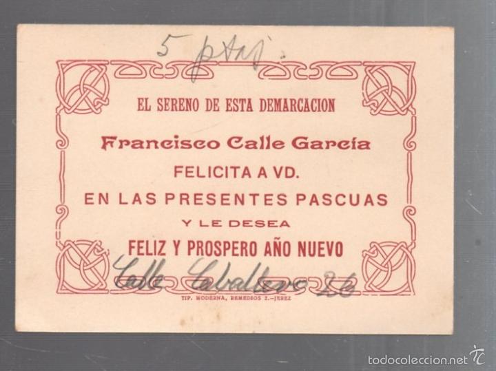Documents Anciens: TARJETA DE FELICITACION DE LAS PASCUAS DE EL SERENO FRANCISCO CALLE GARCIA. JEREZ. VER