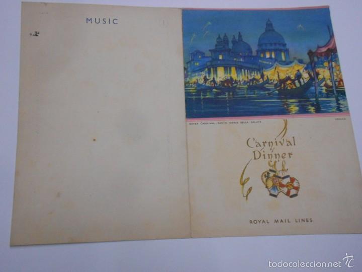 Documentos antiguos: CARTA DE MENU ROYAL MAIL LINES CARNIVAL DINNER RMS HIGHLAND MONARCH 10 NOVEMBER 1955