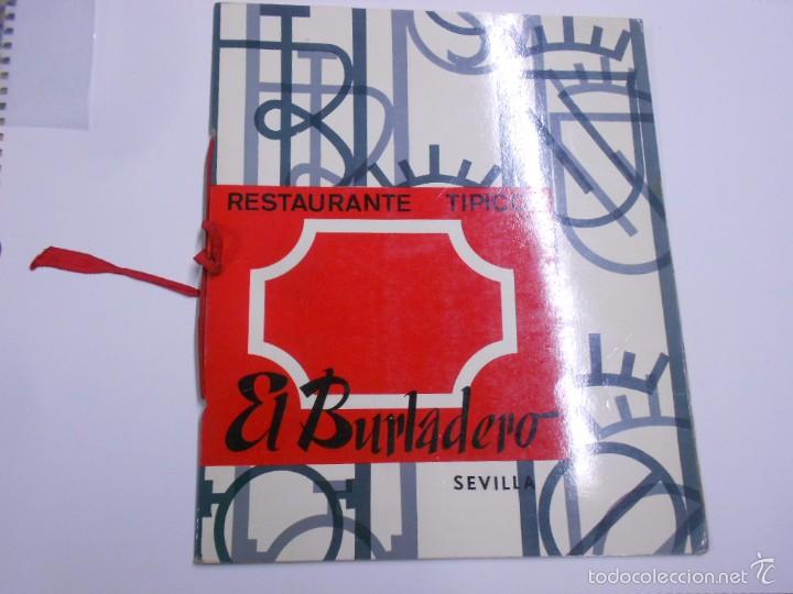 Documentos antiguos: CARTA DE MENU RESTAURANTE EL BURLADERO SEVILLA, 3 IDIOMAS, MAS 24X29,