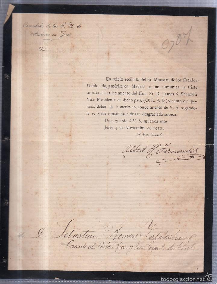 Alte Dokumente: JEREZ. 1912. CIRCULAR PARTICIPANDO FALLECIMIENTO DE DON JAMES S. SHERMAN
