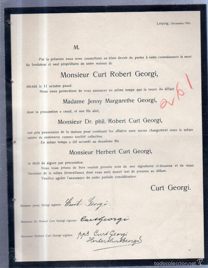 Documents Anciens: LEIPZIG, 1906. CIRCULAR FALLECIMIENTO MONSIEUR CURT ROBERT GEORGI
