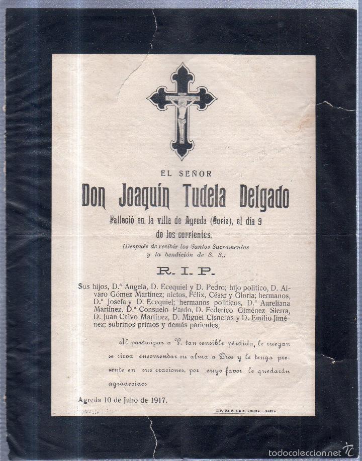 Documentos antiguos: AGREDA, 1917. ESQUELA DE DON JOAQUIN TUDELA DELGADO