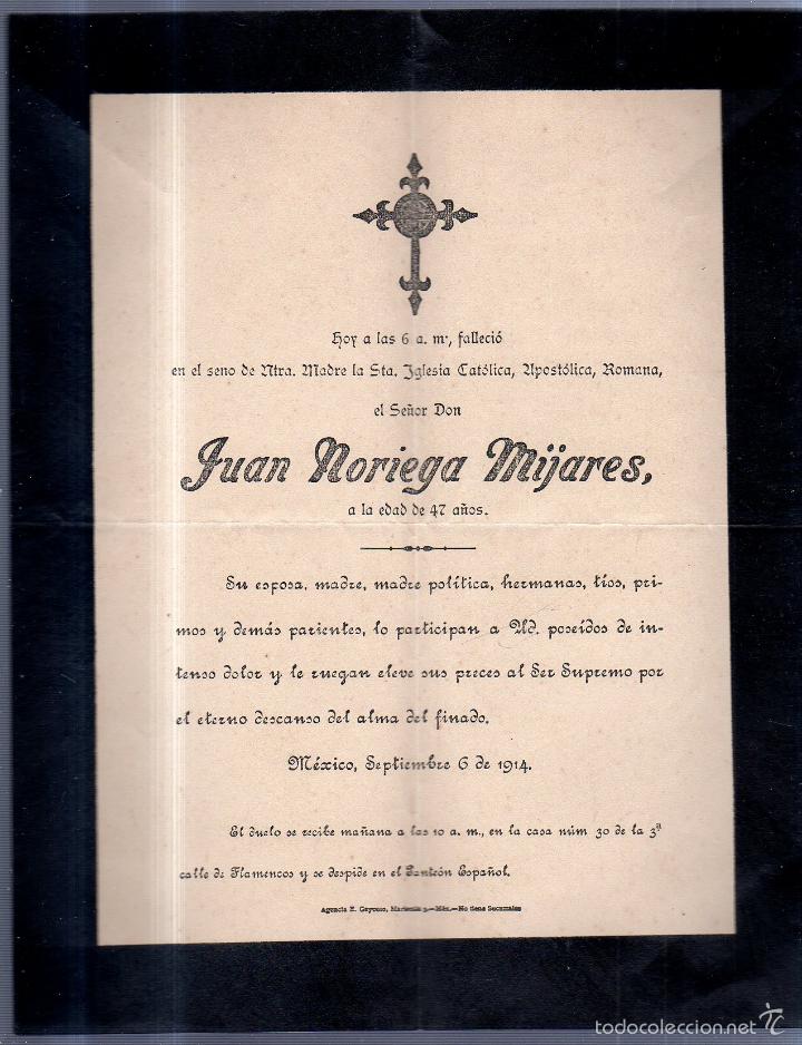 Documentos antiguos: MEXICO, 1914. ESQUELA DE DON JUAN NORIEGA MIJARES