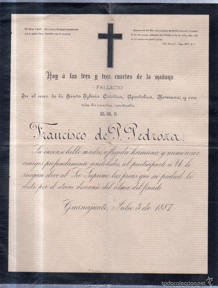 Documentos antiguos: GUANAJUATO, 1887. ESQUELA DE DON FRANCISCO DE P.PREDOZA