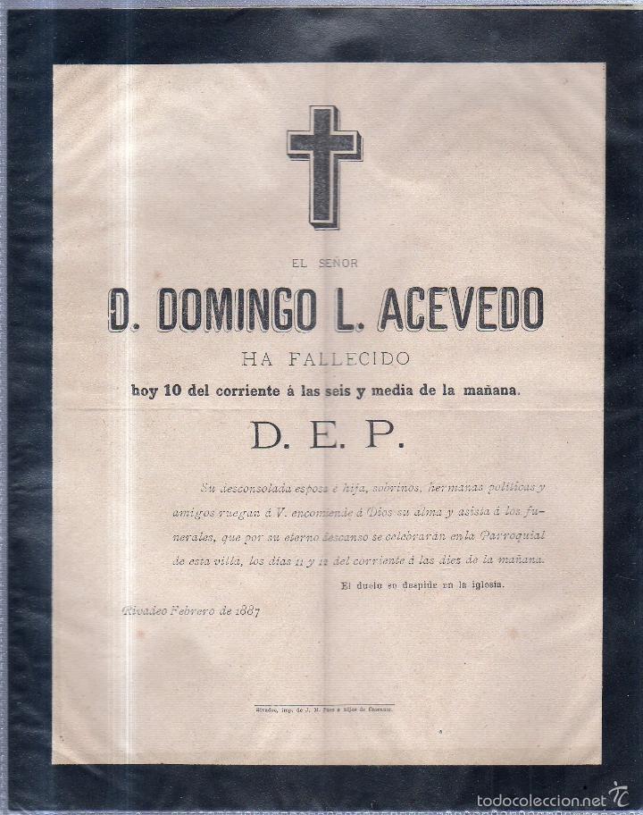 Documentos antiguos: RIVADEO, 1887. ESQUELA DE DON DOMINGO L.ACEVEDO