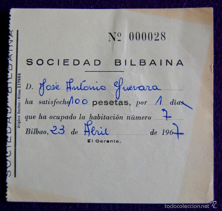 Documentos antiguos: ANTIGUA CUOTA DE LA SOCIEDAD BILBAINA. BILBAO. A&Ntilde;O 1967