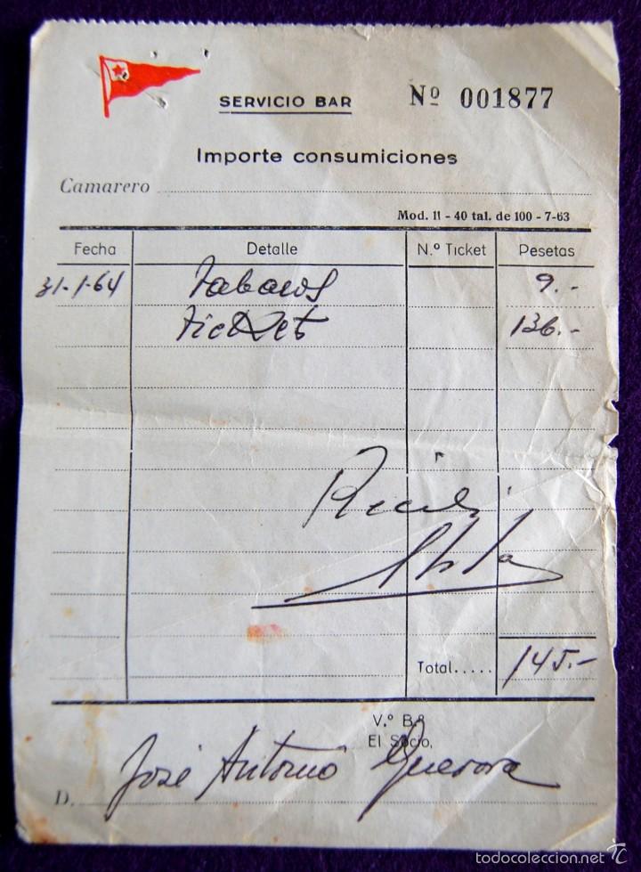Documentos antiguos: ANTIGUO RECIBO- CUOTA DEL CLUB MARITIMO EL ABRA. BILBAO (VIZCAYA). A&Ntilde;O 1964. SERVICIO BAR.