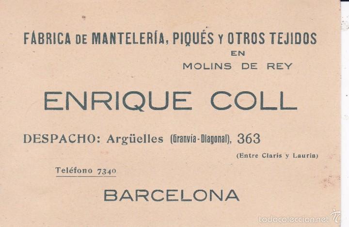 Documentos antiguos: F&aacute;brica Enrique Coll Barcelona principios siglo XX (8x12ctms)