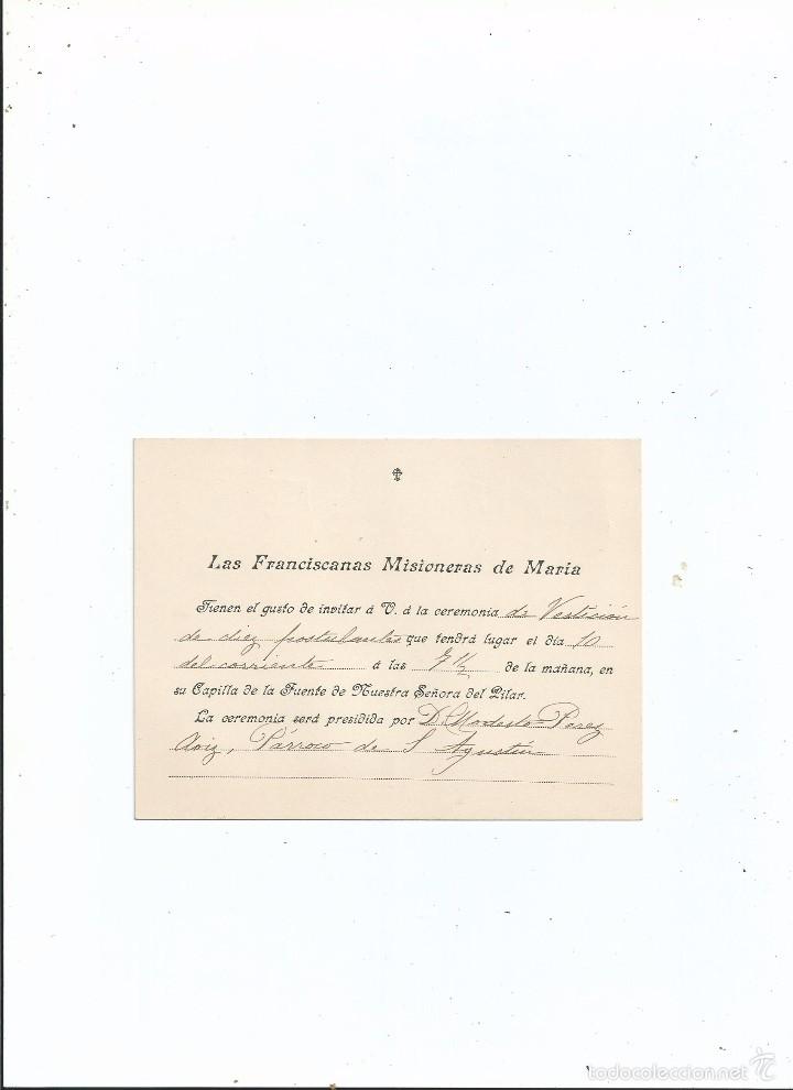 Documentos antiguos: FRANCISCANAS MISIONERAS DE MARIA - VESTICI&Oacute;N DE POSTULANTES - MODESTO PEREZ AOIZ - NAVARRA