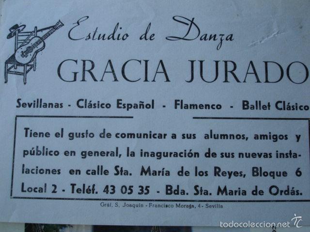 Documenti antichi: ESTUDIO DE DANZA GRACIA JUARADO SEVILLA .16X10.5