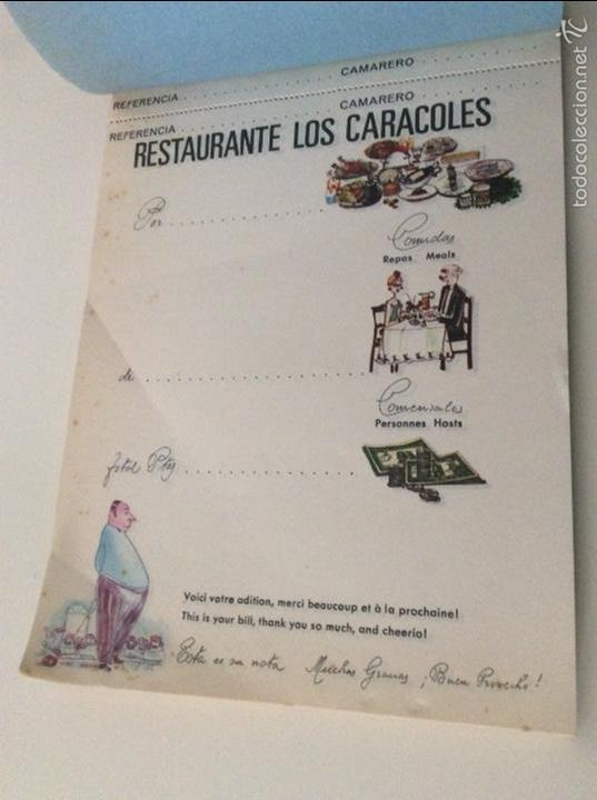 Documentos antiguos: Restaurante Los Caracoles - Muy raro antiguo Bloc para tomar comandas