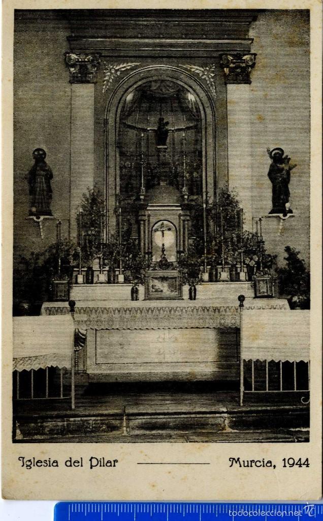 Documentos antiguos: ZARAGOZA- MURCIA TARJETA CONSAGRACI&Oacute;N VIRGEN DEL PILAR A&Ntilde;O 1944