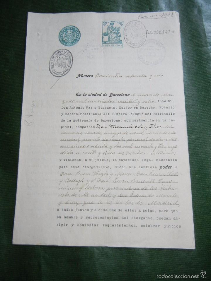 DOCUMENTO NOTARIAL PODER NOTARIA ANTONIO PAR Y TUSQUETS, BARCELONA 1928