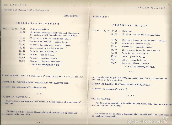 Documentos antiguos: :::: AT84 - PROGRAMA DEL BUQUE GRIMALDI SIOSA - PRIMERA CLASE - 25 AGOSTO 1963 - Foto 2