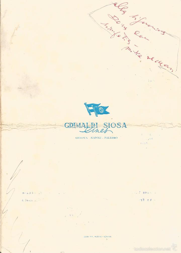 Documentos antiguos: :::: AT80 - PROGRAMA DEL BUQUE GRIMALDI SIOSA - CAPTAIN`S DINNER - MARE MEDITERRANEO - AGOSTO 1963 - Foto 3
