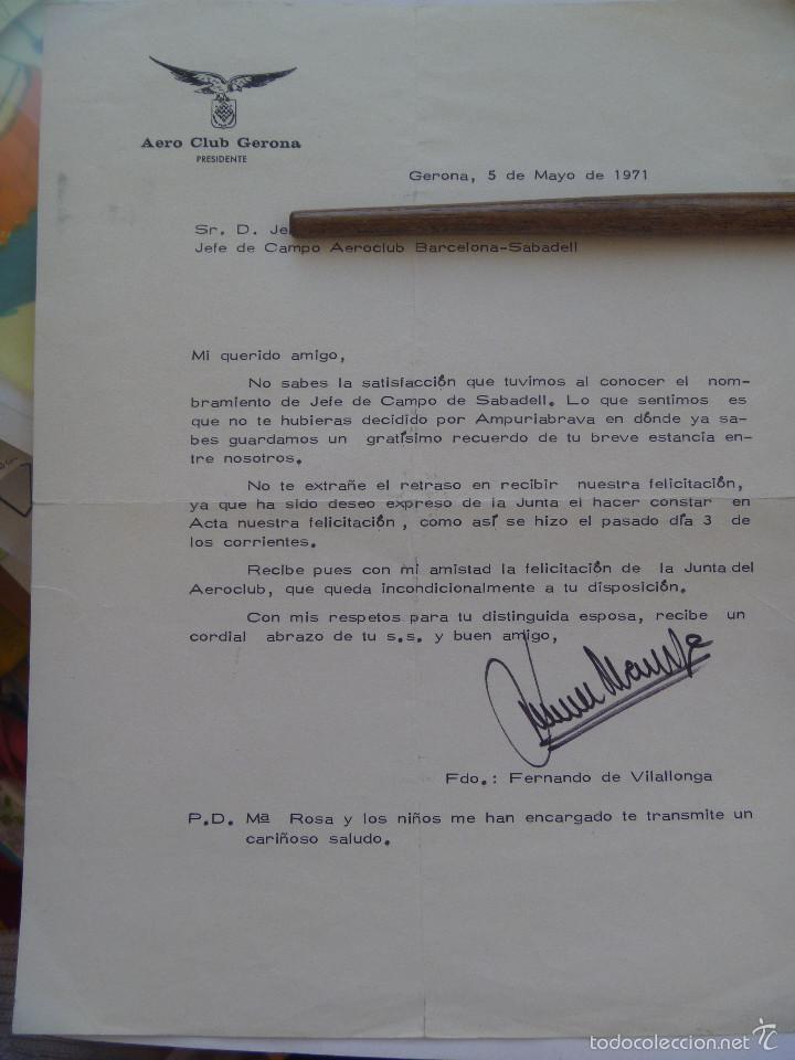 Old Documents: AERO CLUB GERONA : CARTA FELICITACION A NUEVO JEFE DE CAMPO AEROCLUB BARCELONA-SABADELL- 1971