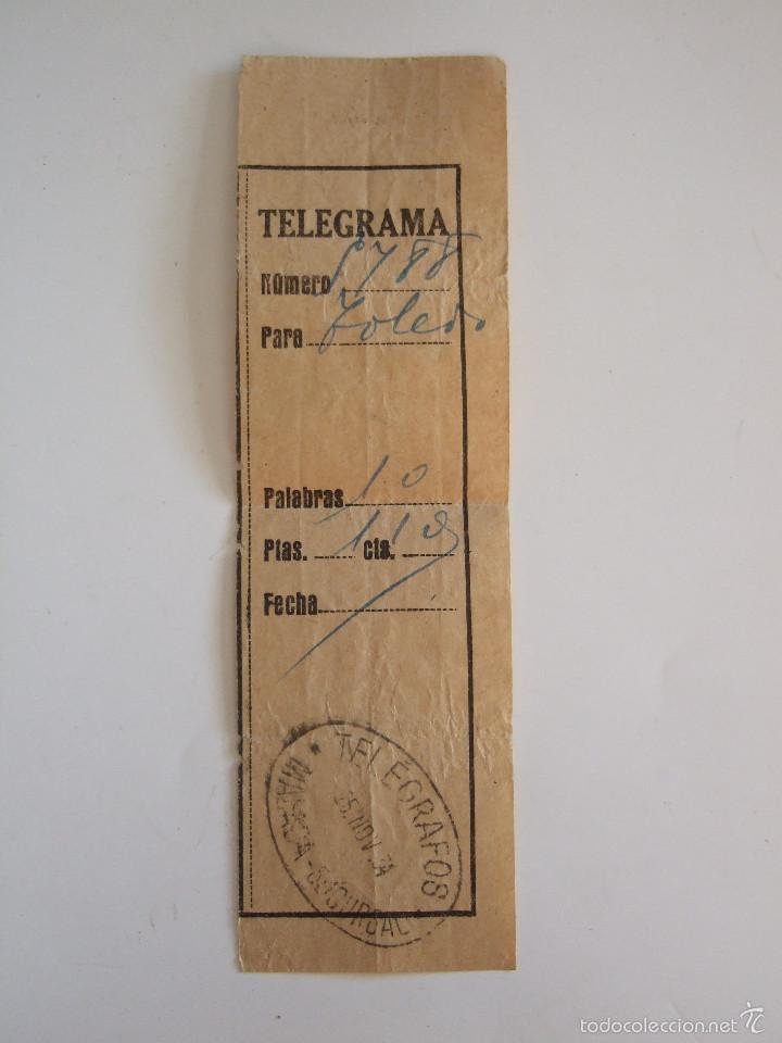 Documentos antiguos: RESGUARDO DE TELEGRAMA - MALAGA 1934 - TELEGRAFOS