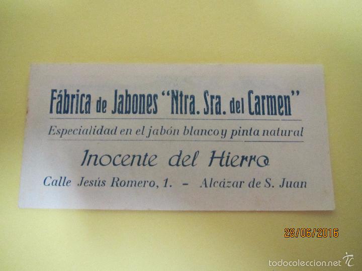 Documentos antiguos: Estampa Belen Public Fabrica de Jabones Ntra Sra del Carmen INOCENTE DEL HIERRO Alcazar de S Juan