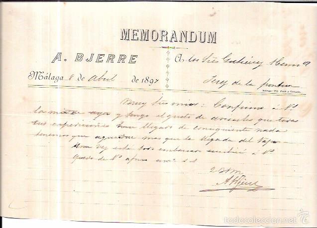 Documentos antiguos: MEMORANDUM. A. BJERRE. MALAGA. 1897. - Foto 1