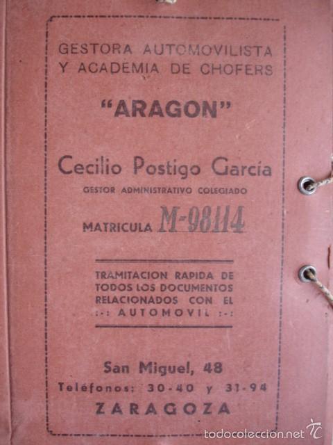 Documentos antiguos: CARPETA GESTORIA ARAGON CECILIO POSTIGO GARCIA ZARAGOZA AUTOMOVILES