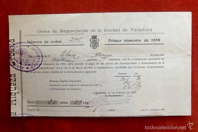 Documentos antiguos: OBRAS DE SANEAMIENTO EN VALLADOLID. GUERRA CIVIL 1939. .EL ENVIO ESTA INCLUIDO.