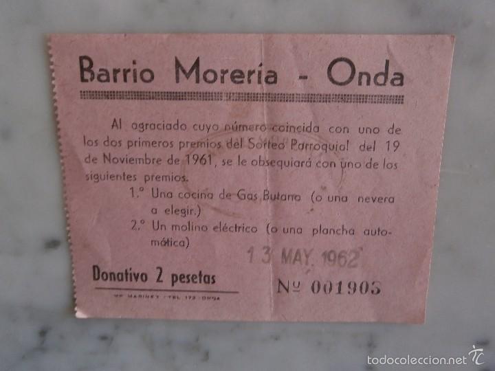 Documentos antiguos: papeleta - barrio moreria onda (castellon) 13 - mayo 1962