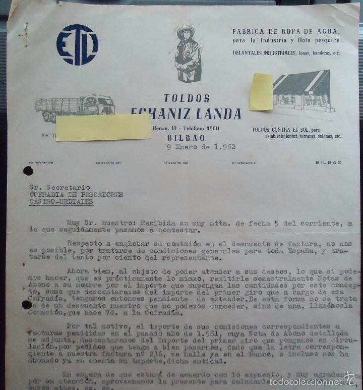 Documentos antiguos: factura carta impermeables toldos echaniz landa henao bilbao pais vasco cofradia castro urdiales