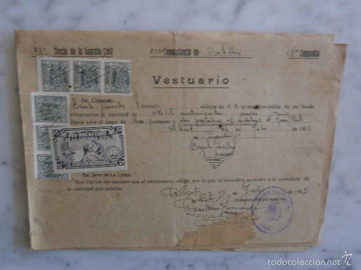 Documentos antigos: solicitud de fondos y acuse de recibo para vestuario tercio de la guardia civil 1953